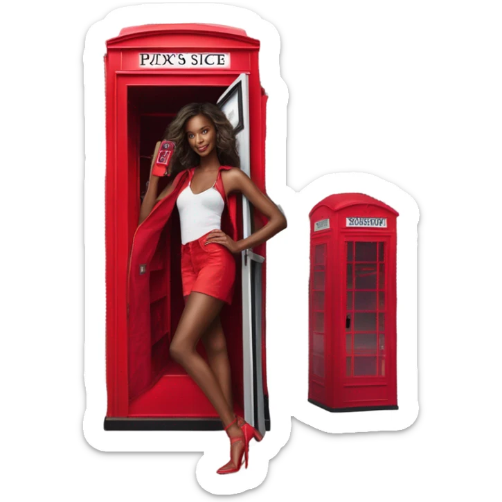 Photo of Victoria secret model posing next to a phone box sticker