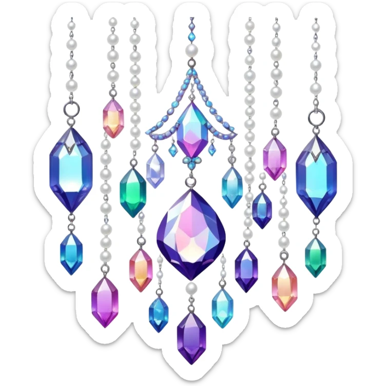 Iridescent big giant glistening glossy sparkly shiny glittery hanging crystals pearls and beads and gemstones decorations sticker