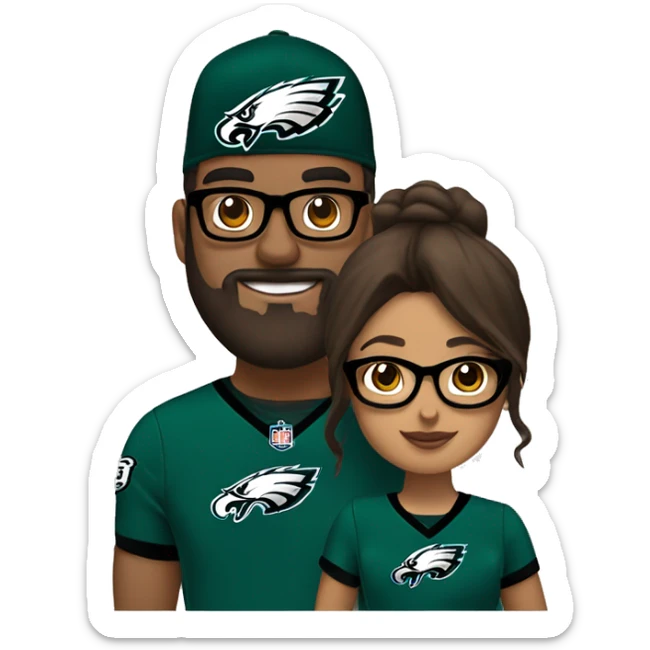 Stalky Brown guy with beard mustache and brown girl with glasses and her hair in a bun in Philadelphia eagles clothes holding hands sticker