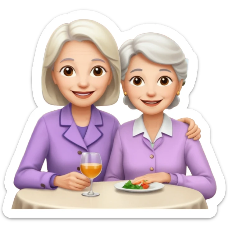 conversación dentro de un restaurant  dos personas y una de las persoans sea una abuela y el otro un adulto de 27 años mujer abuela y hombre joven sticker