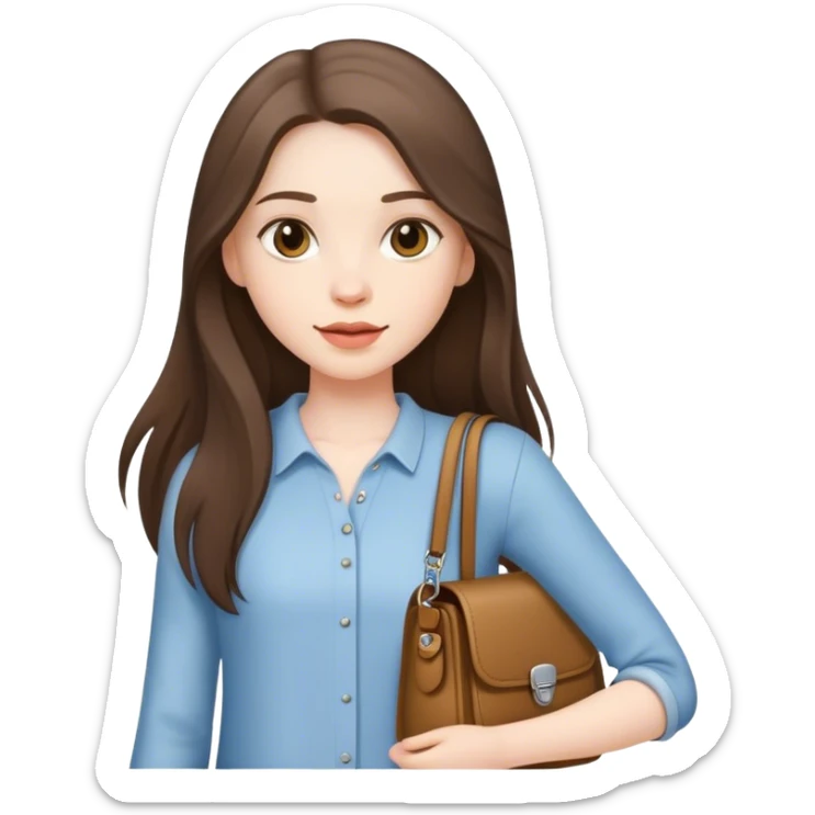  beautiful pale brunette girl with long hair with shoulder bag sticker