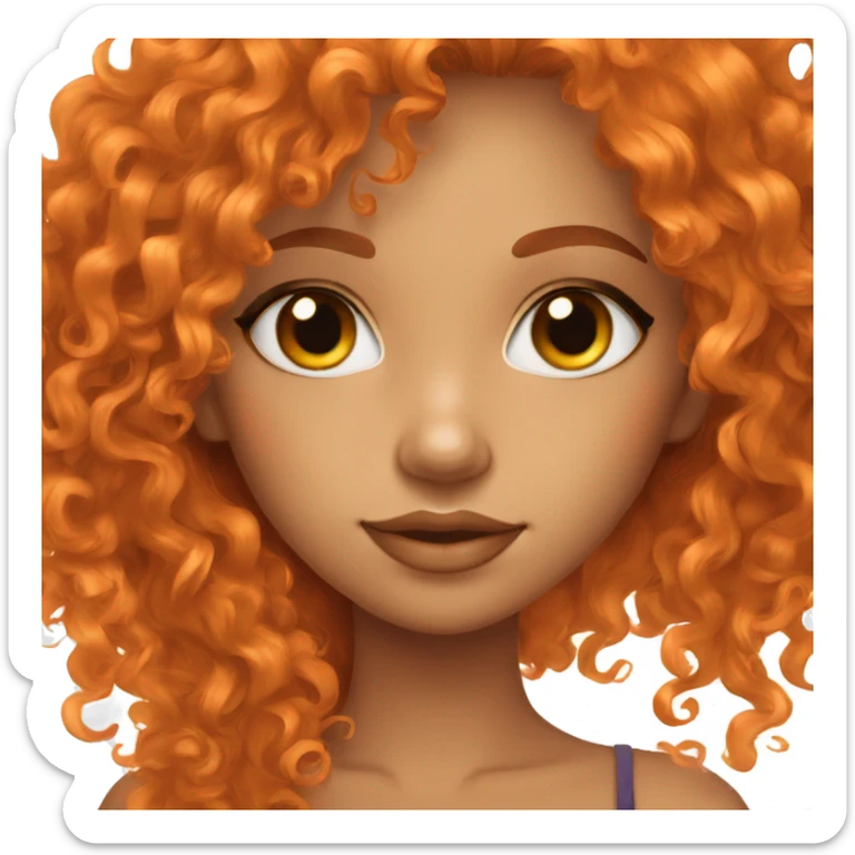 brown eyed orange curly hair girl long eyelashes  sticker