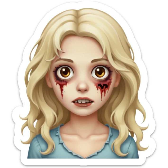 Emoji de menina zumbi bonita, cabelo longo, ondulado, castanho quase loiro, olhos castanhos  sticker