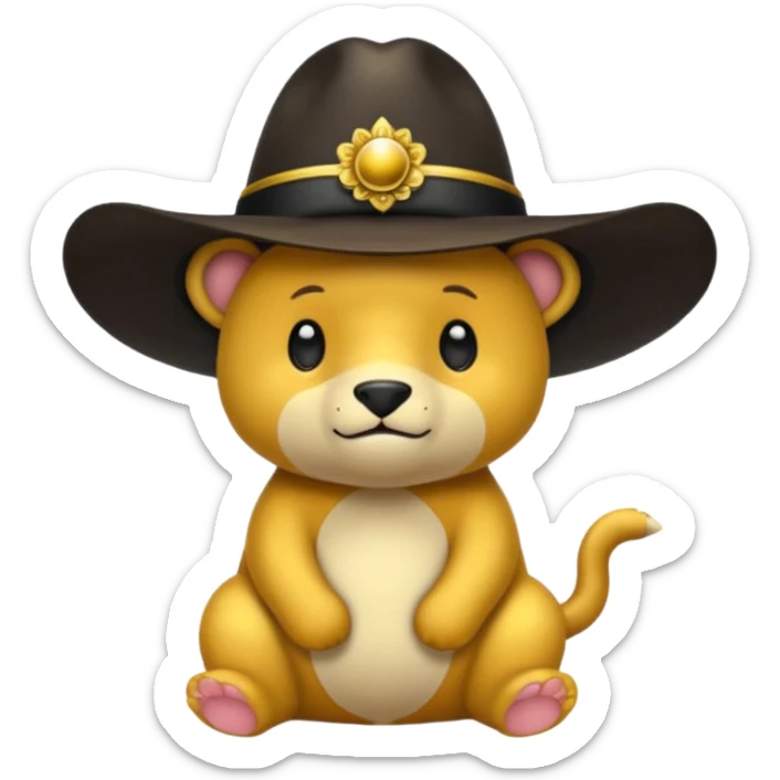 Oso dorado con sombrero elegante y moño negro confundido animatronico sticker