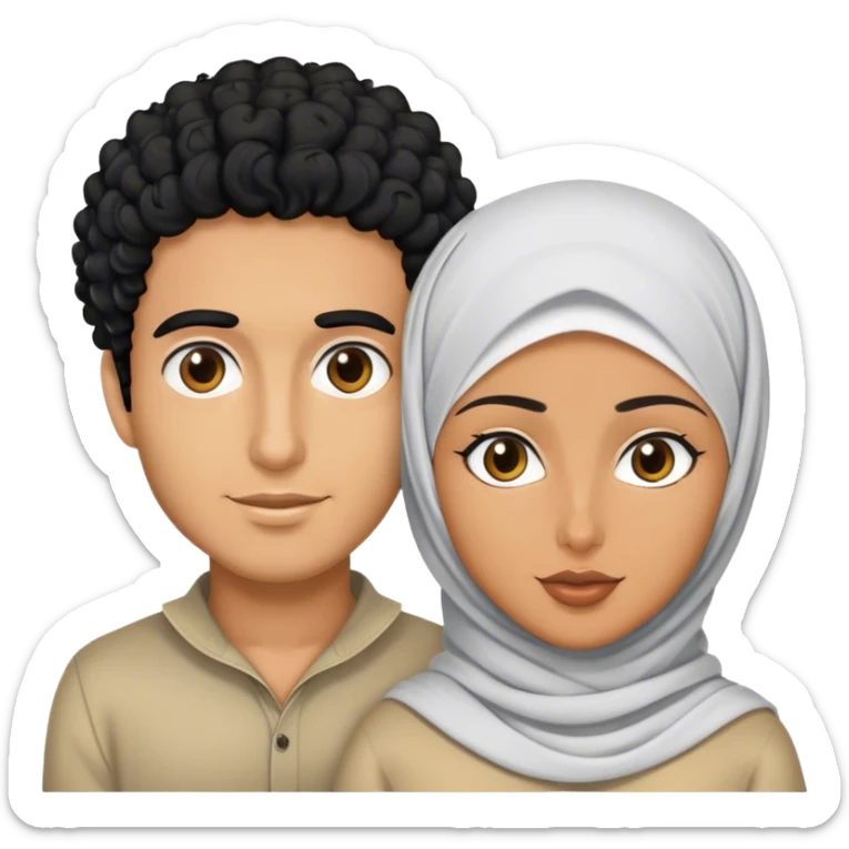 a tanned with black curly hair men and a tanned hijabi women  sticker