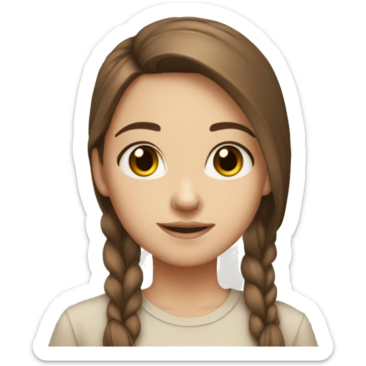 Girl white skin straight brown hair brown eyes cream shirt sticker