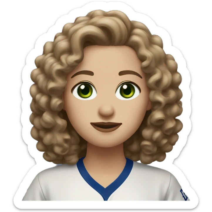 Light brown shoulder length curly hair, Dodgers fan woman with green eyes sticker