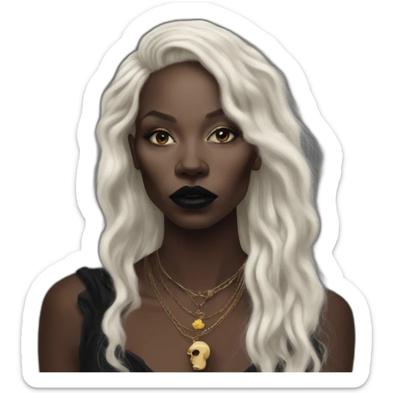 dark black woman,punk, amazing make up, with long hair, inspiration vivienne westwood, sticker
