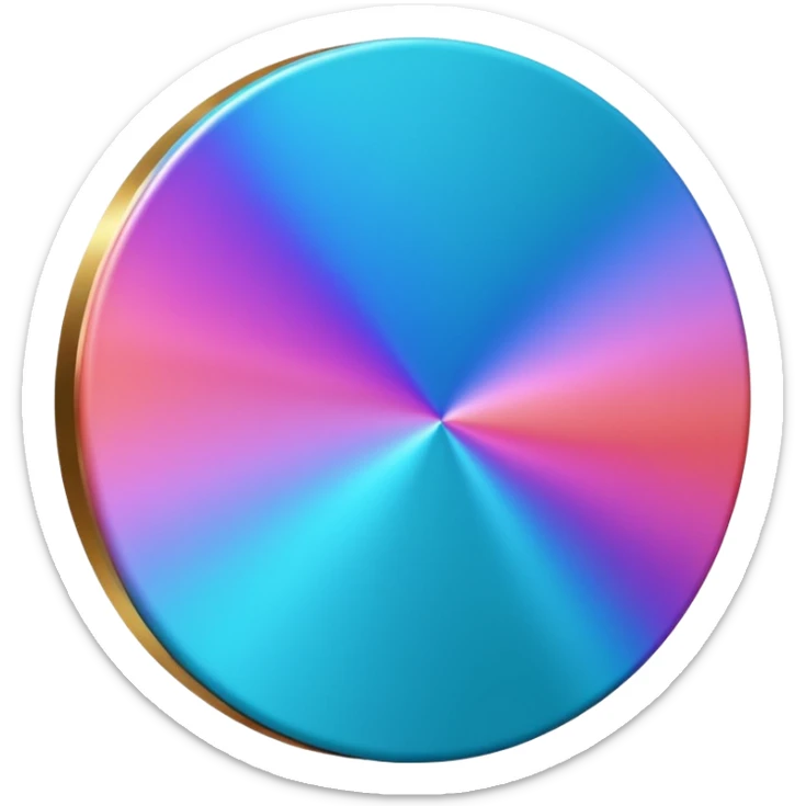 
One  Rotate 45 degree 3d credit coin color in in gradient of turquoise, blue, pink, purple, and coral sticker