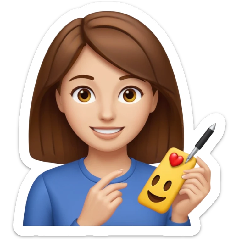 Keep her skin fair but give her brown hair. She is teaching how to make emojis. sticker