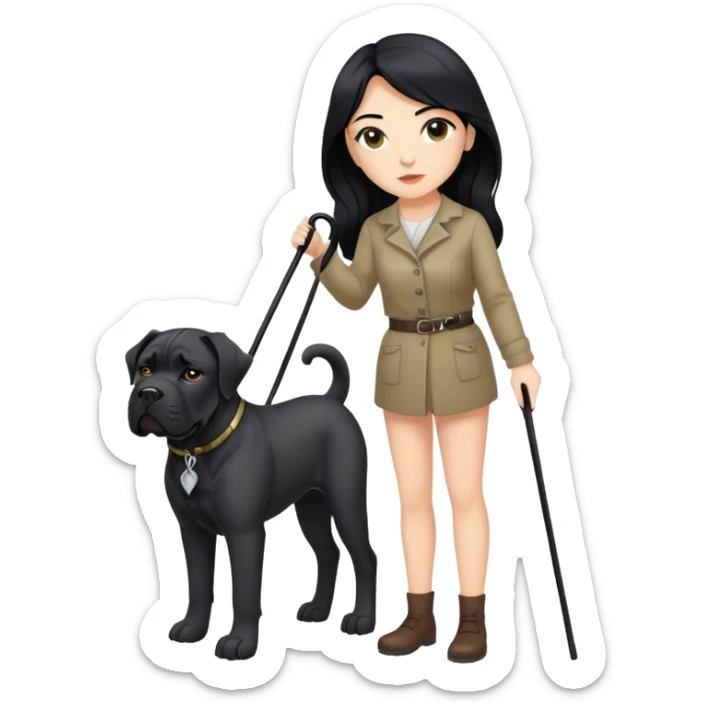 Woman with long black hair holding a black Cane Corso dog with cropped ears sticker