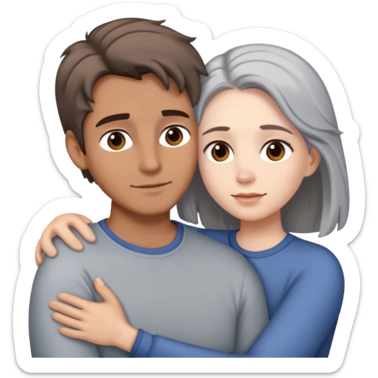 Male with brown hair cuddling female with grey hair sticker