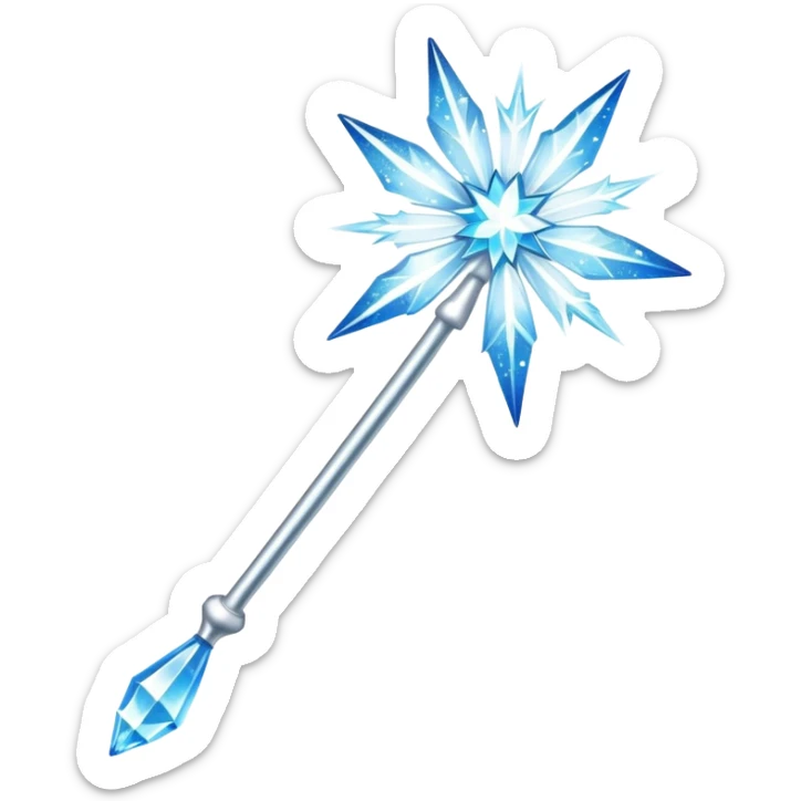 A sparkling fairy wand emoji with a silver handle and a starburst tip, glowing with icy blue and white sparkles sticker