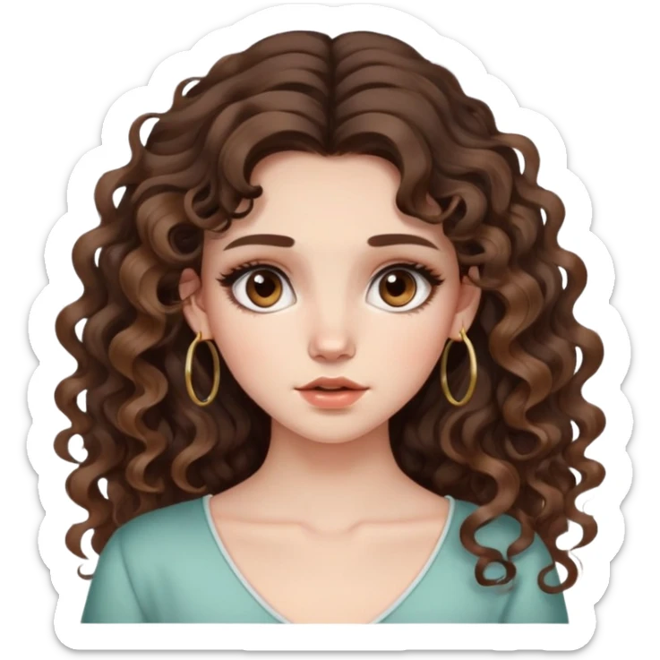 cute girl long brunette balayage curly/wavy not voluminous hair, brown eyes, hoop earrings, natural pretty clean makeup: nauseous and disgusted sticker