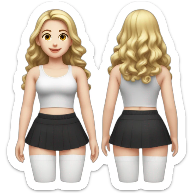 caucasian-curvy-figure scater girl short-black-skirt-back-and-front-views-long-white-socks sticker