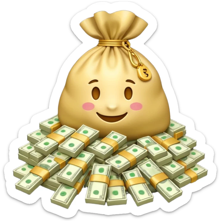 Luxury 3D emoji, overflowing money bag, stacks of cash, premium lighting, rich glossy look, ultra clean, transparent background


 sticker