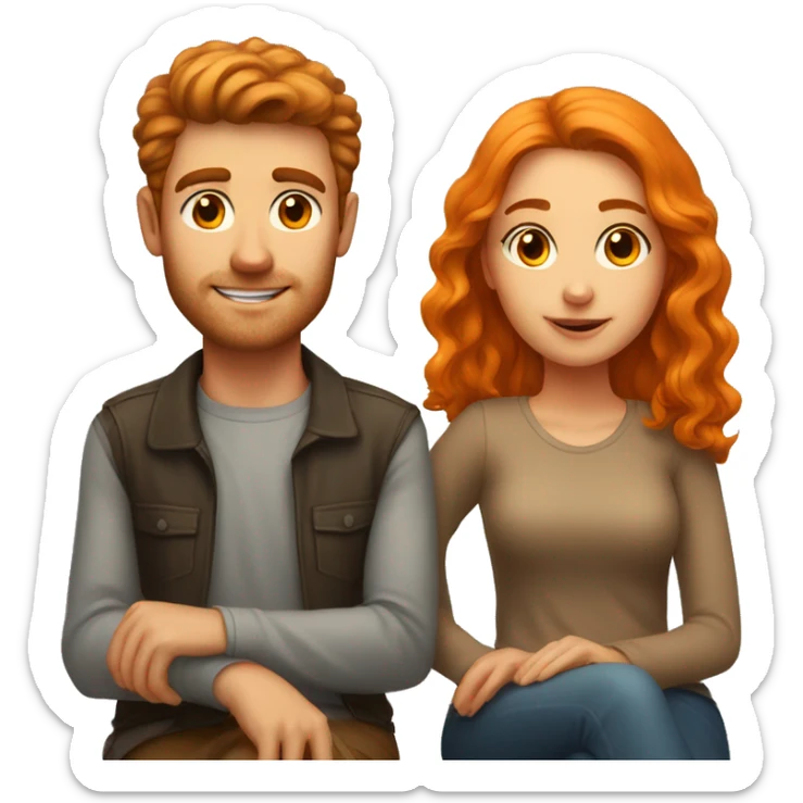 brown haired girl portrait with a orange haired boyfriend sitting next to her sticker