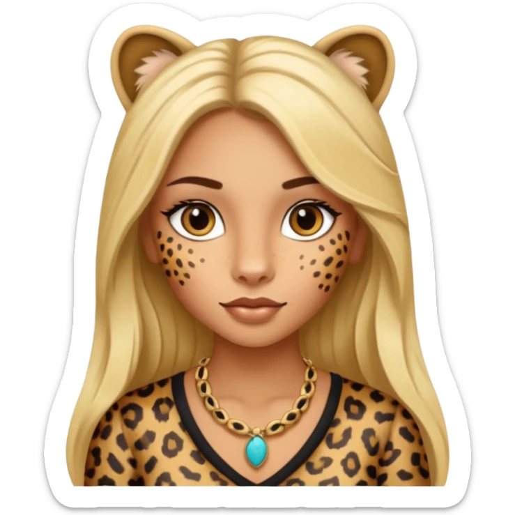 Leopard with a girl with long blond hair and with latina make up  sticker