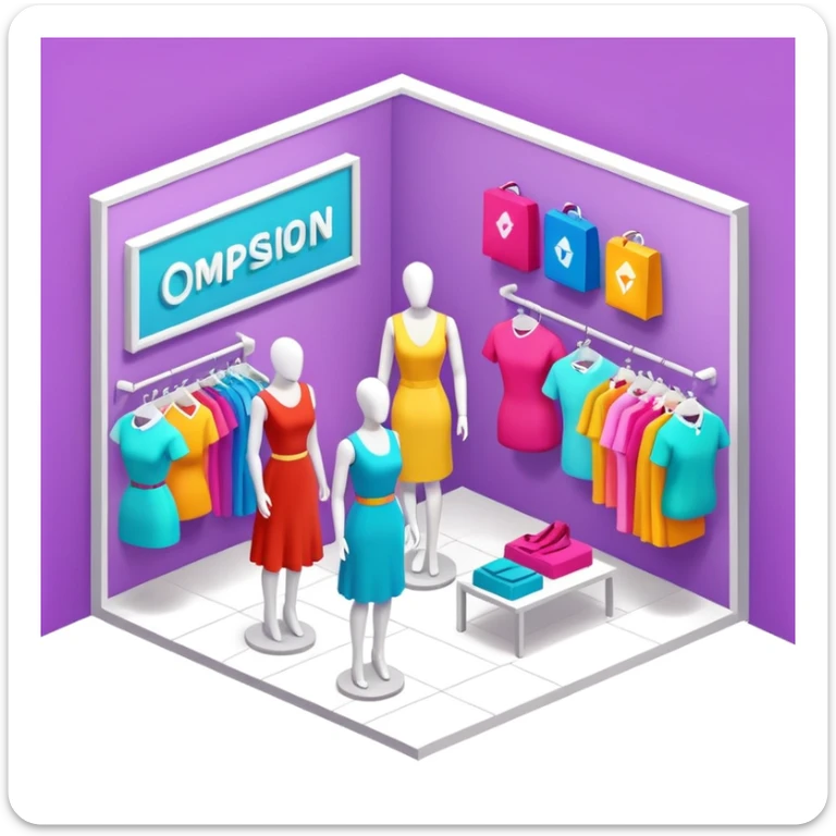 isometric clothing boutique shop with mannequins and colorful clothes sticker