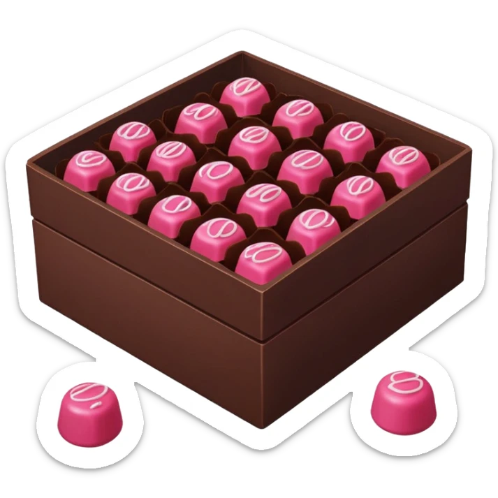 emoji of a Franui box with raspberry chocolate-covered bonbons, vivid colors, appetizing look sticker