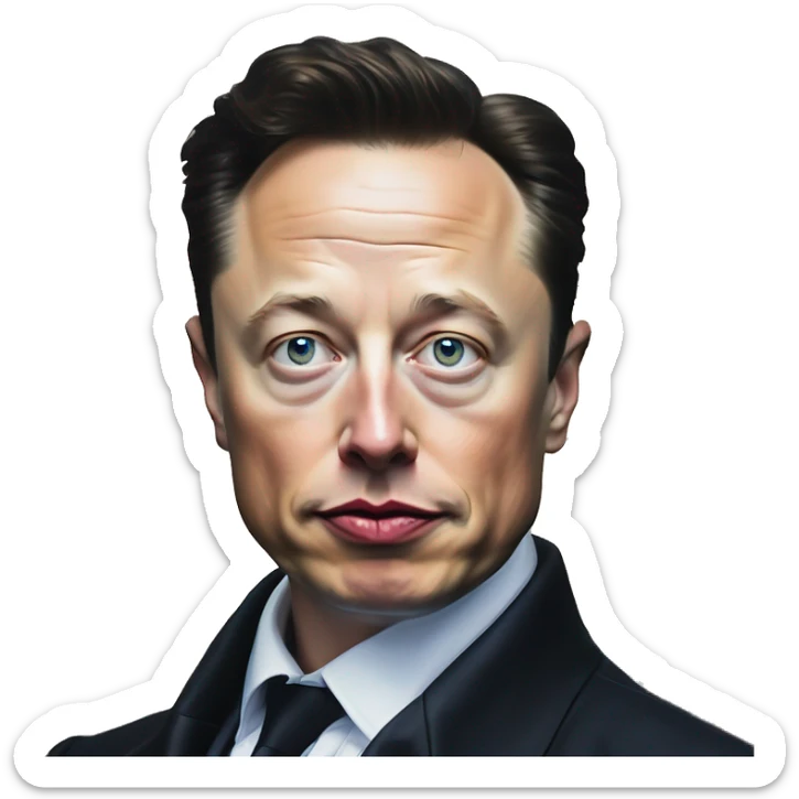 Dystopian Elon Musk in Uncle Scrooge style, oil paint, mysterious eyes, intricate lips, masterpiece portrait, beautiful, desirable, logical sticker
