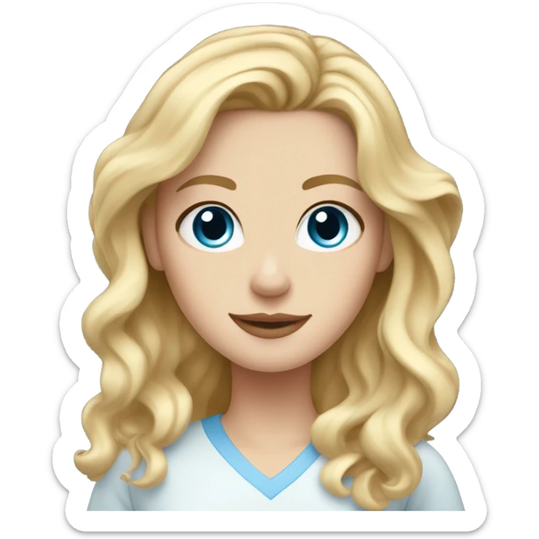 white girl with medium length wavy blonde hair and blue eyes sticker