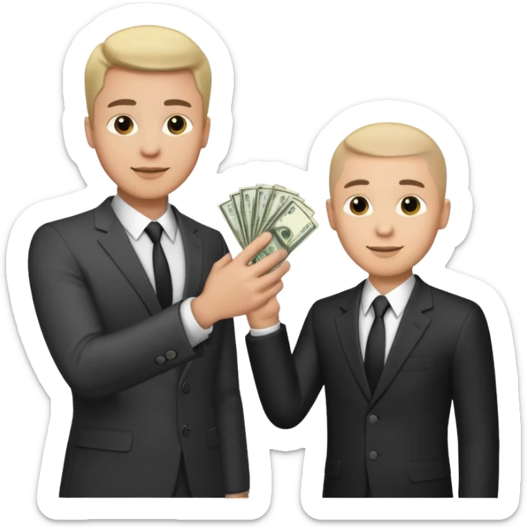 The businessman extends his hand to the side and give money to other businessman sticker