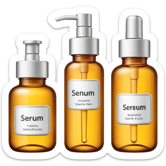 emoji of three beauty products (tube, serum, jar), with luxury labels, minimalistic but luxury design (realistic) sticker