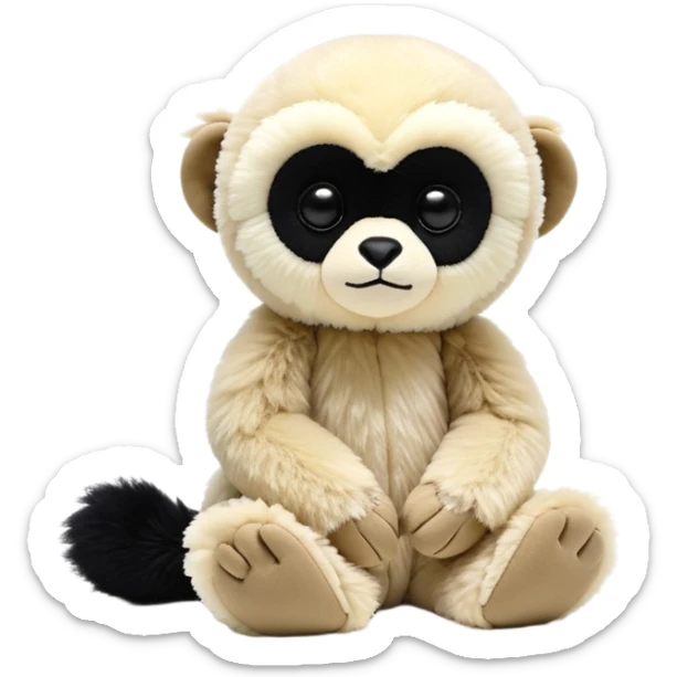 baby black lar gibbon jellycat stuffed animal plush, soft and cute, kawaii, tiny beady black eyes sticker