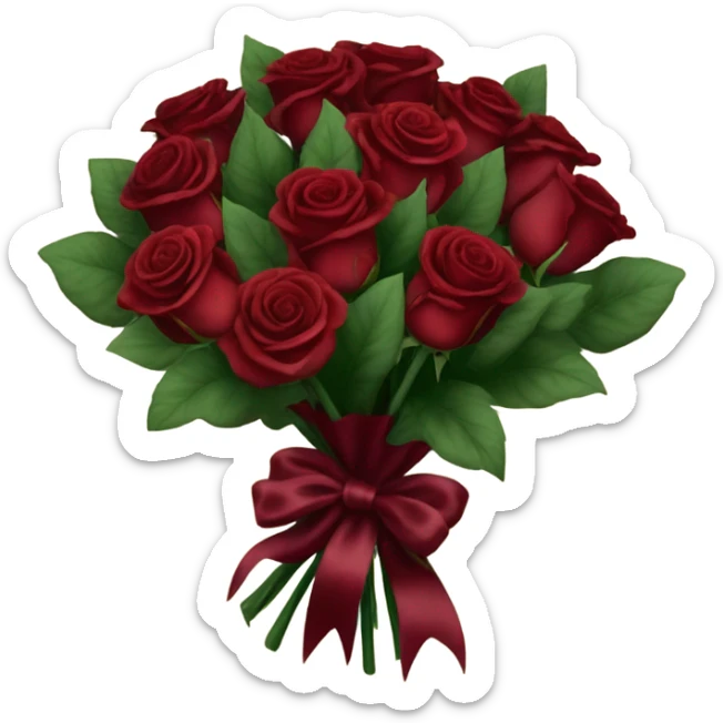 A bouquet of deep red roses tied with a burgundy satin ribbon
 sticker