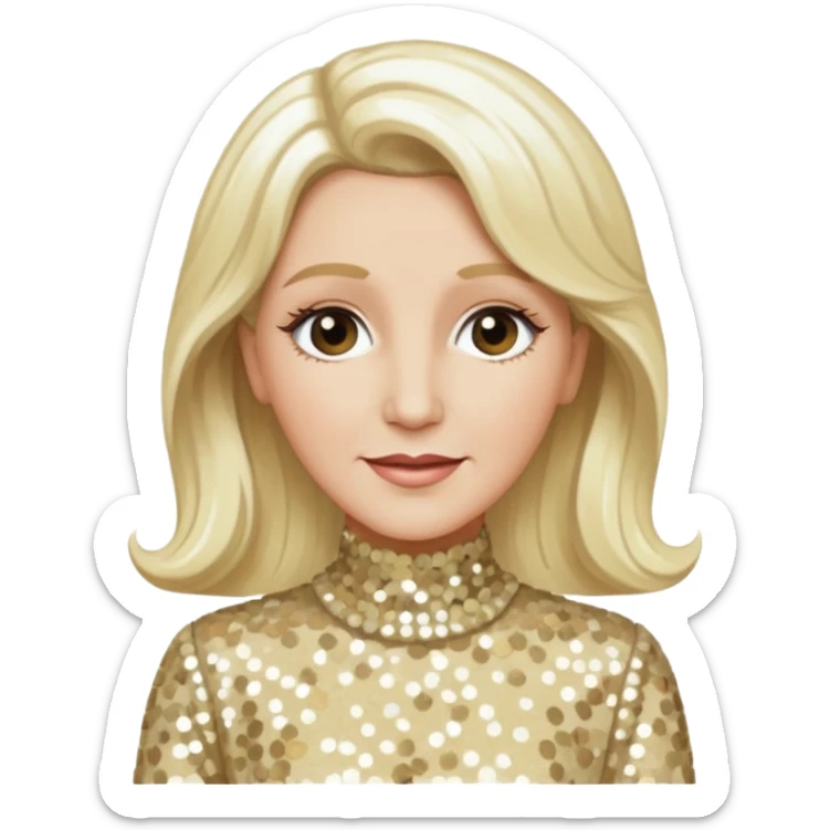 Patty Andrews from The Andrews Sisters with long platinum blonde hair, cream sequin outfit sticker