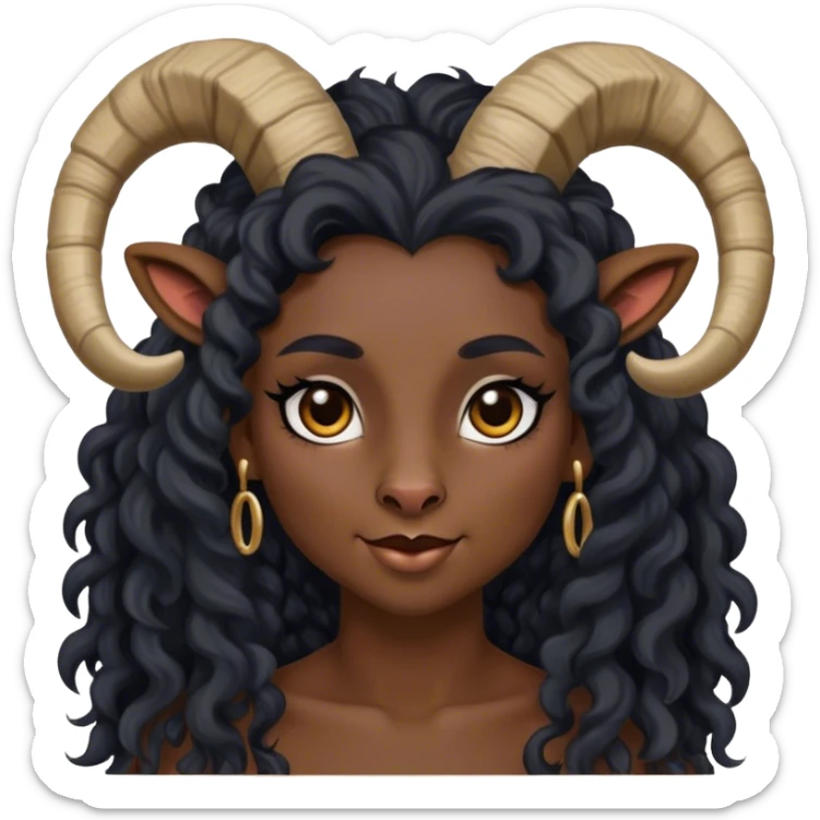 Anthropomorphic furry goat woman with makeup and curly long black hair sticker