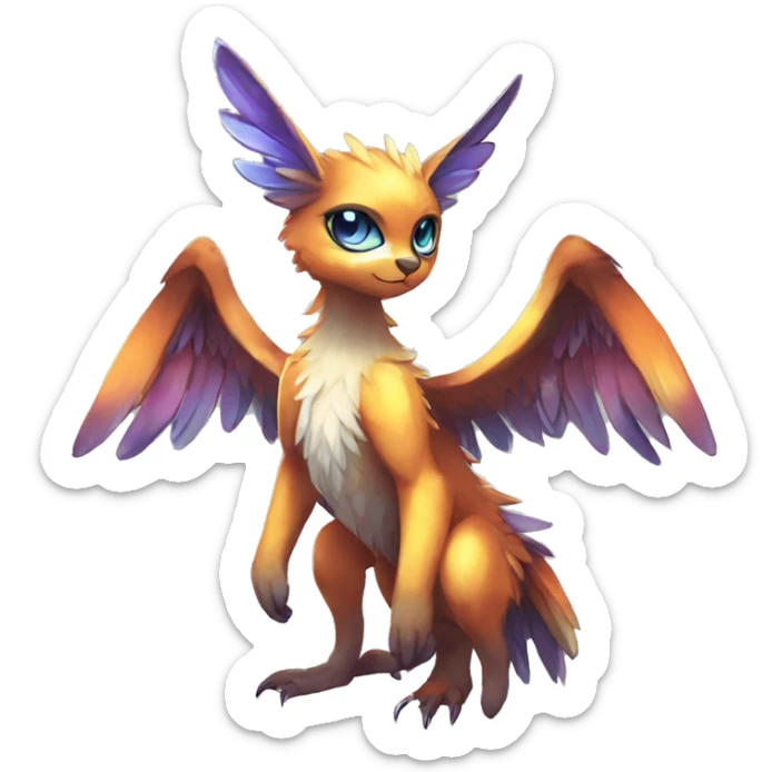 Anthro Sona Cool Edgy Cute Beautiful Colorful Shy Winged Shiny Fakemon-Fantasy-Creature Full Body sticker