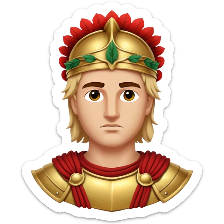Cinematic Realistic portrait of Alexander the Great, depicted with photorealistic detail as a commanding historical conqueror, featuring sharp, lifelike facial features, meticulously rendered ancient Macedonian armor, and a laurel wreath, illuminated by natural, dramatic lighting that highlights his youthful determination and legendary presence. sticker
