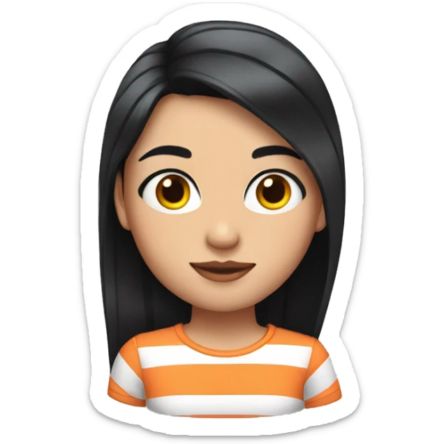 girl with long black hair wearing a striped t-shirt and an eyebrow with a shaved line sticker