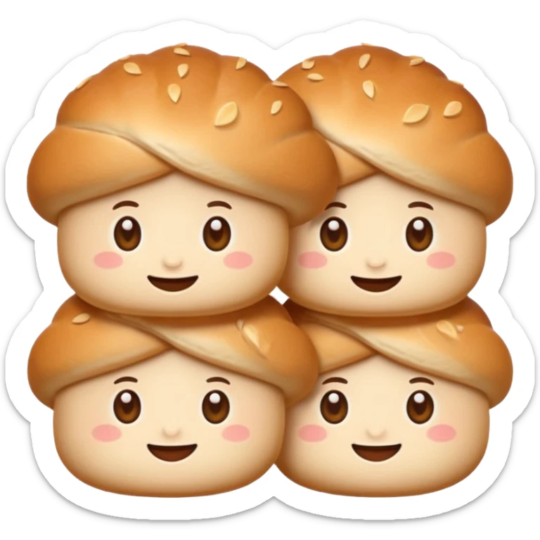 Friendly brötchen emoji avatar, cute and minimalistic style, warm eyes and gentle smile, flat design, soft shapes, clean modern look, highly recognizable at small sizes, centered composition, transparent or solid background, app icon quality. sticker