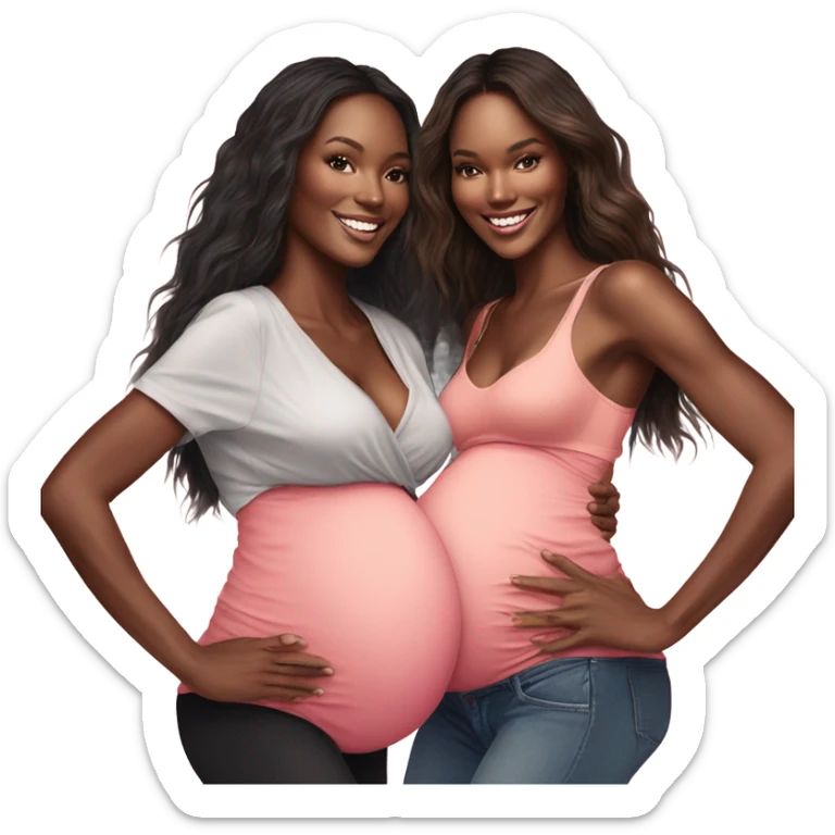 Realistic Photo of 2 Victoria secret models pregnant posing with each other  sticker