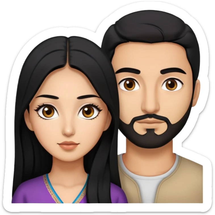 Persian and Korean woman with black hair, long eyelashes, and tan skin, and a Arab man with light brown skin and dark eyebrows  sticker
