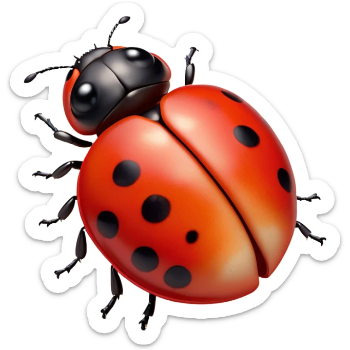 Beautiful and Majestic Ladybug Portrait Emoji, Head and body rendered in serene repose with a gentle, content smile, showcasing a tiny, perfectly rounded red shell with softly defined black spots and eyes gently closed in tranquil repose, Simplified yet exquisitely endearing features, highly detailed, glowing with a soft, drowsy red light, high shine, relaxed and utterly noble, stylized with an air of timeless garden beauty, soft glowing outline, capturing the essence of a beautiful and majestic ladybug that embodies the delicate charm of nature! sticker