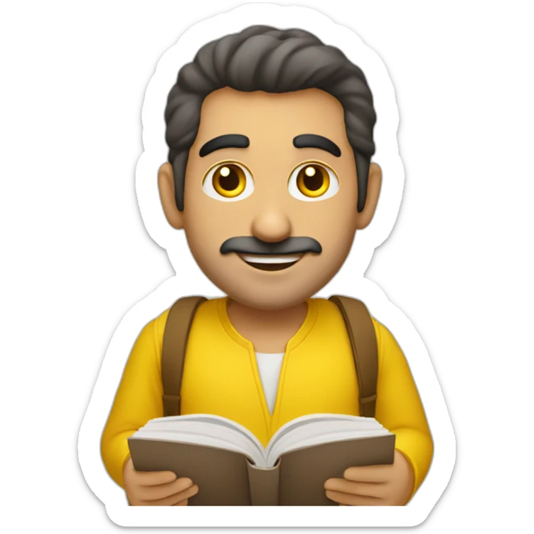 Armenian men with the yellow clothes reading book and looking at camera and smiling  sticker