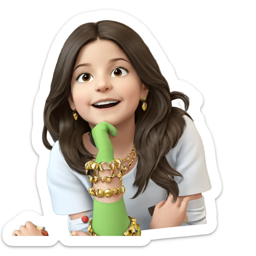 girl on couch with jewelry sticker