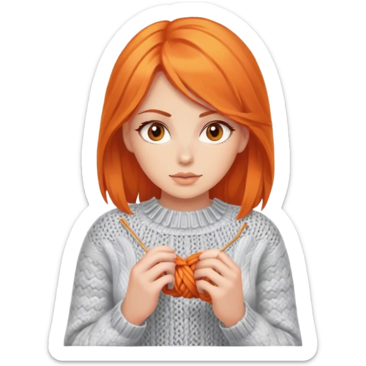 beautiful orange hair woman with brown eyes knitting sweater  sticker
