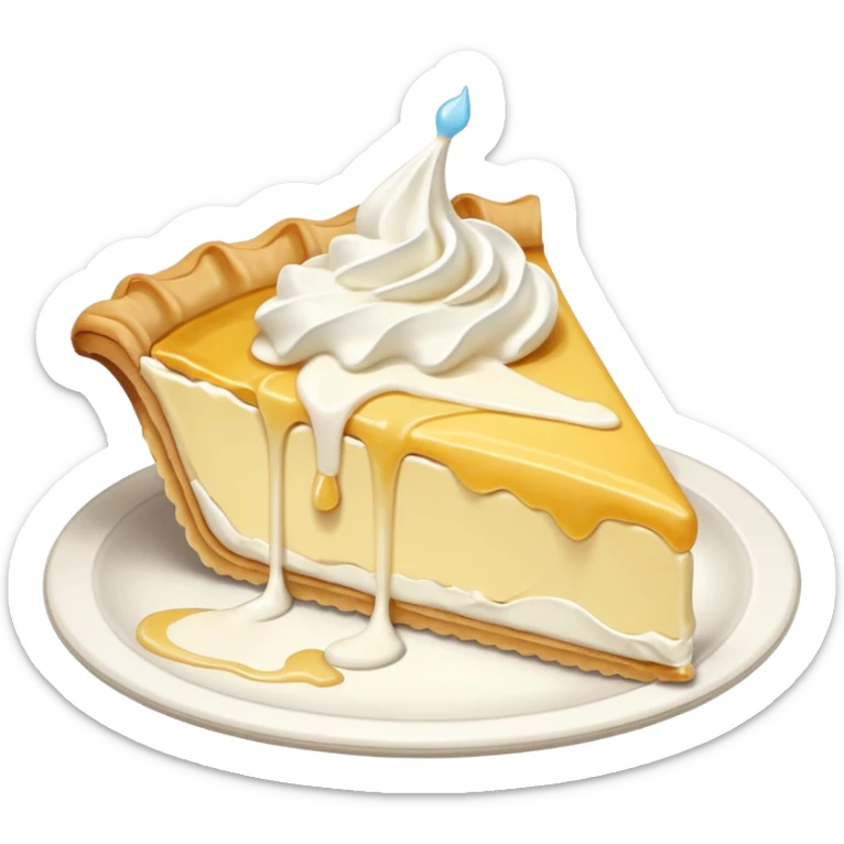 Slice of pale yellow pie with whipped cream melting and dripping off of it sticker