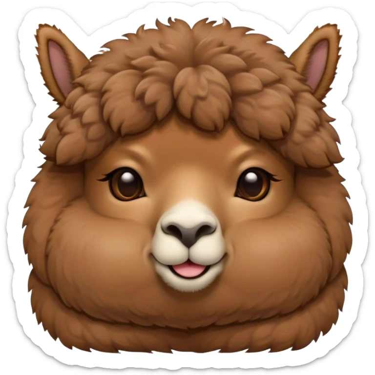 Meme-Worthy Cute Sleeping Brown Alpaca Portrait Emoji, Head resting peacefully with a contented smile, showcasing a delightfully sturdy build and a luxuriously soft brown fleece, eyes shut in a serene nap, Simplified yet hilariously adorable features, highly detailed, glowing with a soft, drowsy light, high shine, relaxed and utterly lovable, stylized with an air of playful laziness, bright and heartwarming, soft glowing outline, capturing the essence of a comically sleepy alpaca, so meme-worthy it feels like it could instantly become the next viral sensation of adorable slumber! sticker