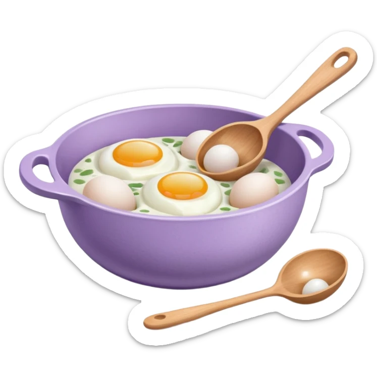 a lilac ceramic mixing bowl with a wooden spoon stirring and sitting next to it is a dozen eggs with the carton lid open sticker