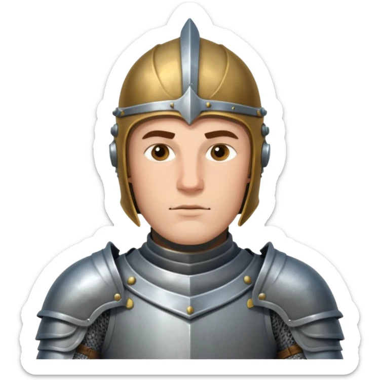 Hazme el emoji de un caballero medieval con actitud muy masculina en diversos estados de animos de los caballeros teutonicos pensativo tocandose la barbilla sticker