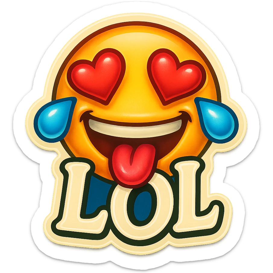 mouth open with tongue out heart shaped eye add the words “ LOL " in White
Laughing crying 😂😂 sticker