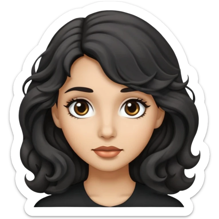woman face with big grey eyes, medium skin tone, and black wavy hair sticker