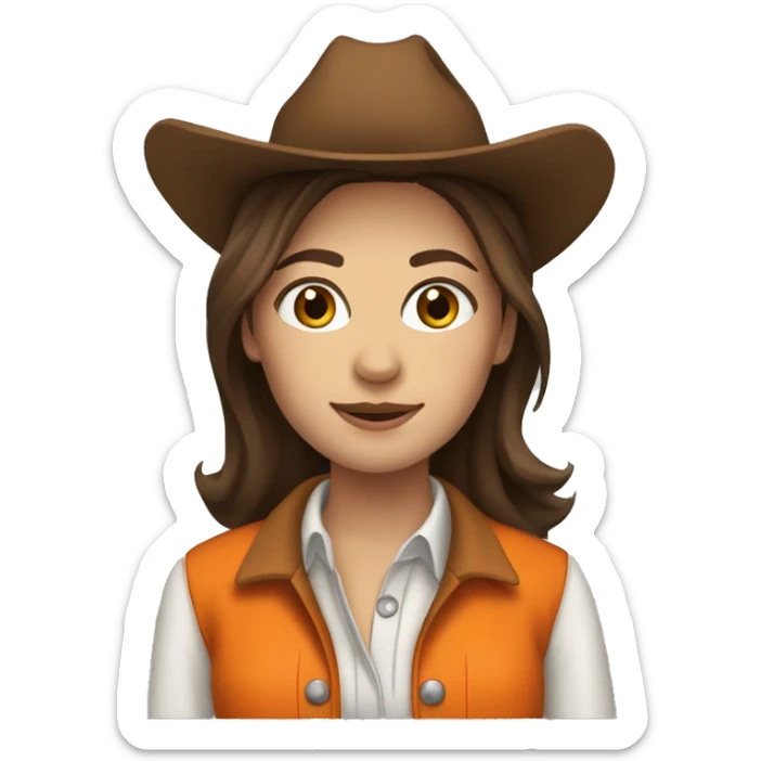 cowgirl straight brown hair, orange burn coat sticker