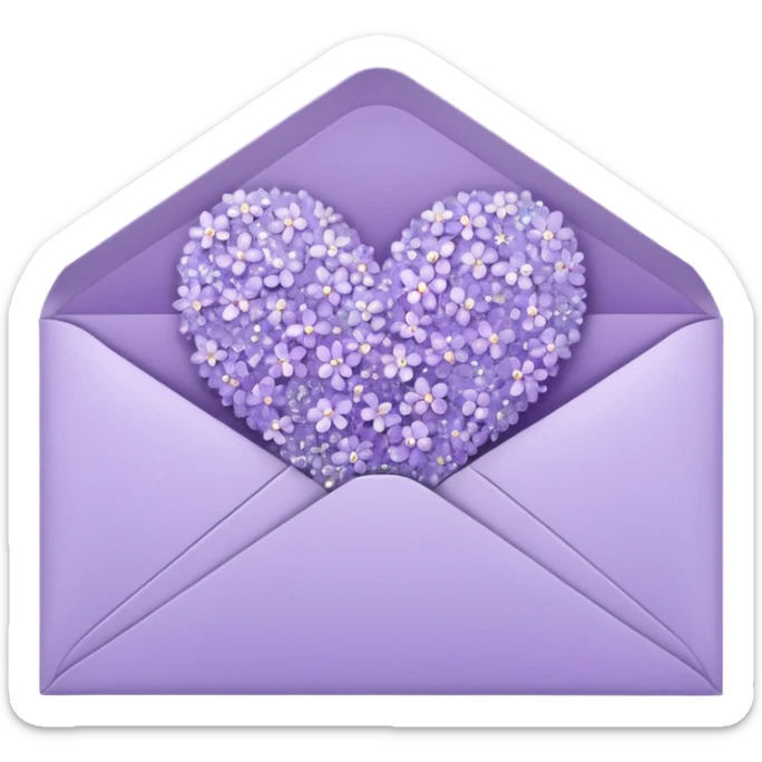 a closed pastel lavender lilac flowers heart shiny sparkly glittery aesthetic romantic vintage envelope  sticker